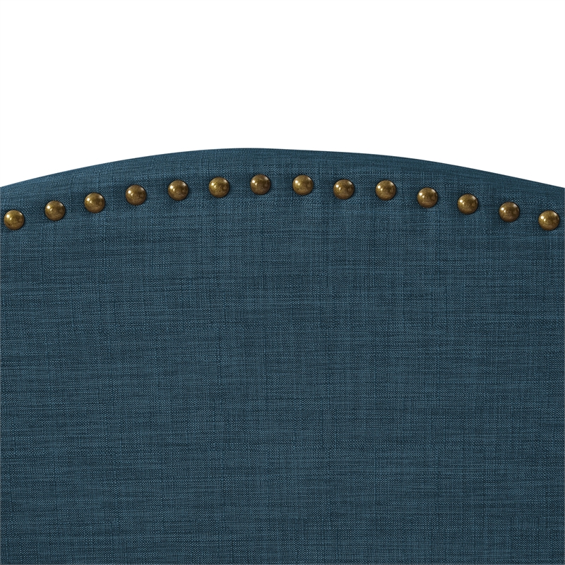 Posh Living Adelyne Linen & Solid Wood Platform Bed Twin XL Size in Navy Blue