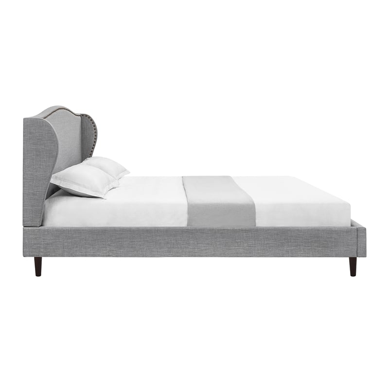 Posh Living Adelyne Linen & Solid Wood Platform Bed King Size in Gray