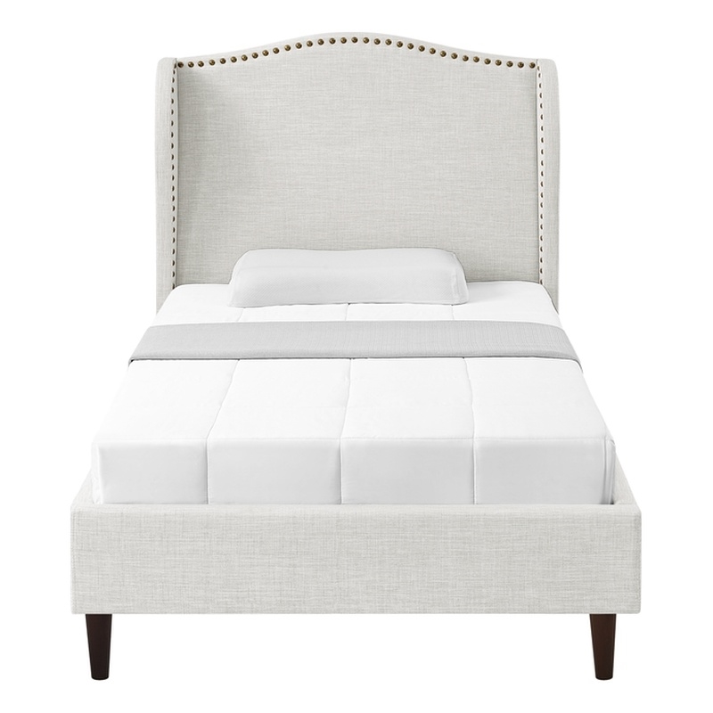 Posh Living Adelyne Linen & Solid Wood Platform Bed Twin XL Size in Cream White