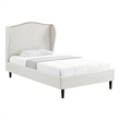 Posh Living Adelyne Linen & Solid Wood Platform Bed Twin XL Size in Cream White