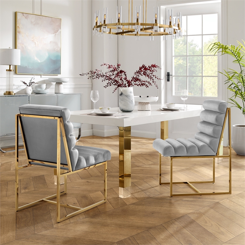 Posh Living Makynlee Velvet Armless Dining Chair Grey/Gold