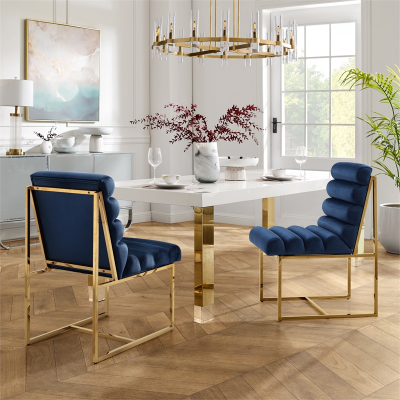 Posh Living Makynlee Velvet Armless Dining Chair Navy/Gold