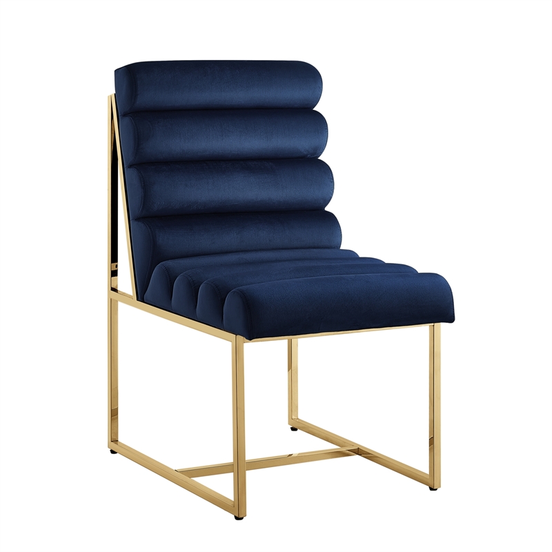Posh Living Makynlee Velvet Armless Dining Chair Navy/Gold
