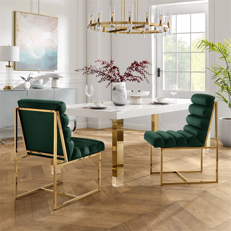 Posh Living Makynlee Velvet Armless Dining Chair Hunter Green/Gold