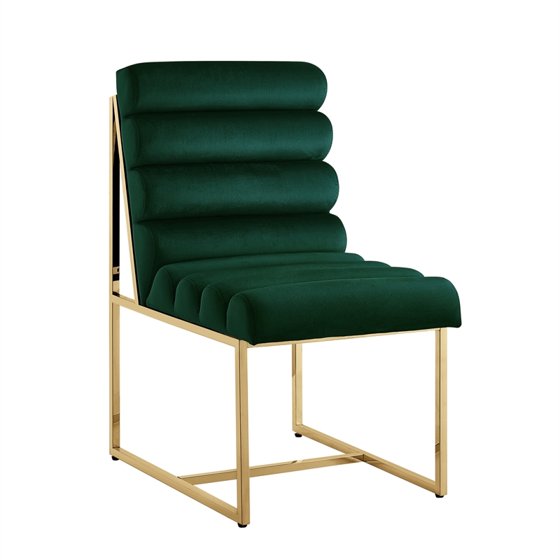 Posh Living Makynlee Velvet Armless Dining Chair Hunter Green/Gold