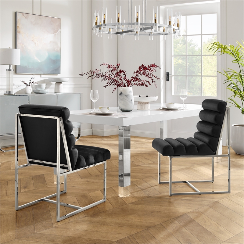 Posh Living Makynlee Velvet Armless Dining Chair Black/Chrome