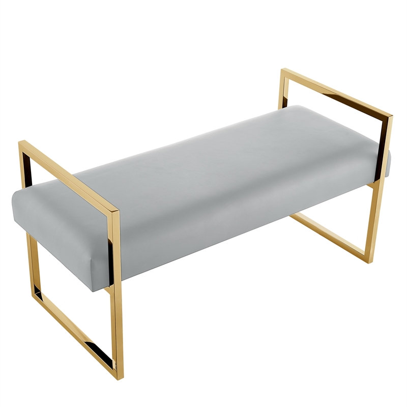 Posh Living Makynlee PU Leather Bench Grey/Gold