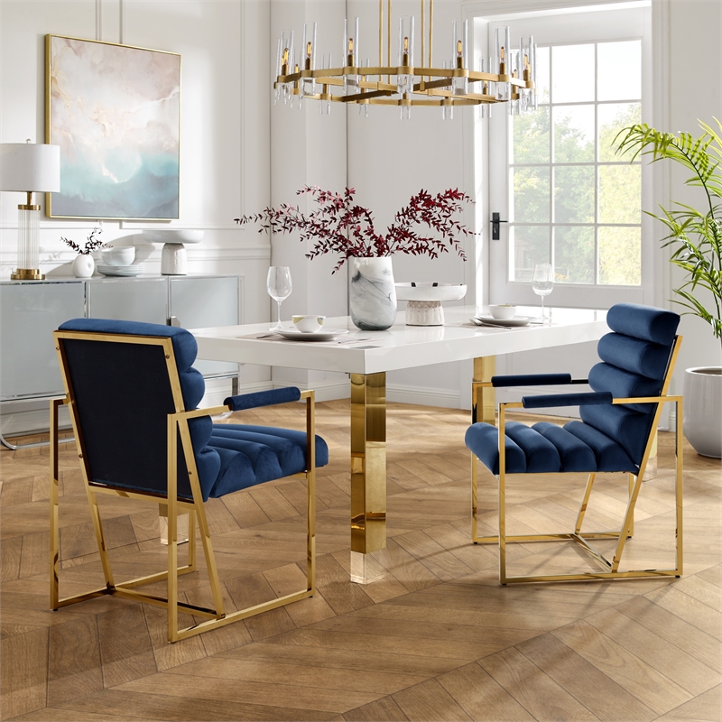 Posh Living Makynlee Velvet Dining Chair with Arm Navy/Gold