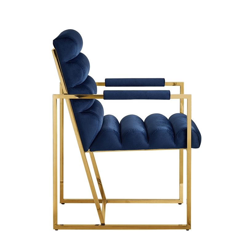 Posh Living Makynlee Velvet Dining Chair with Arm Navy/Gold