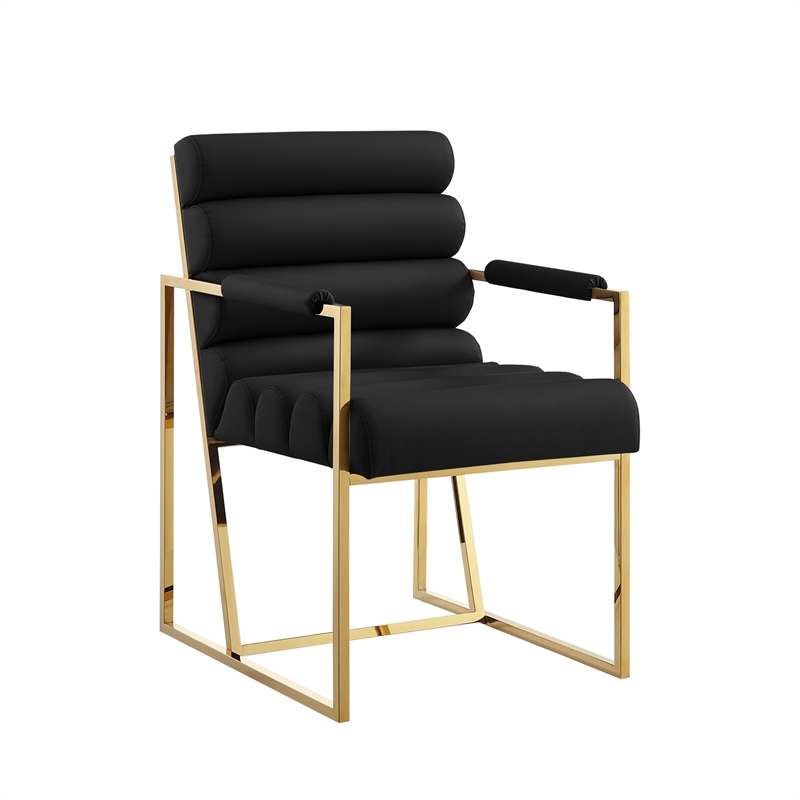 Posh Living Makynlee PU Leather Dining Chair with Arm Black/Gold