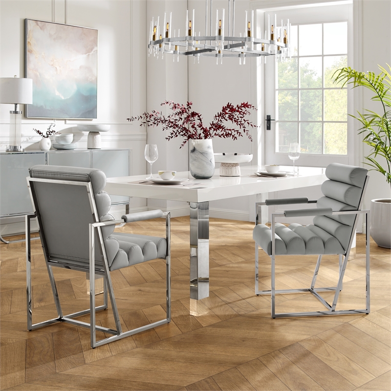 Posh Living Makynlee PU Leather Dining Chair with Arm Grey/Chrome