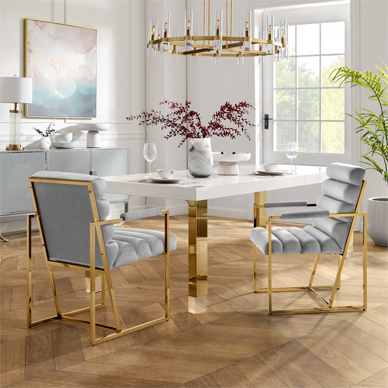 Posh Living Makynlee Velvet Dining Chair with Arm Grey/Gold