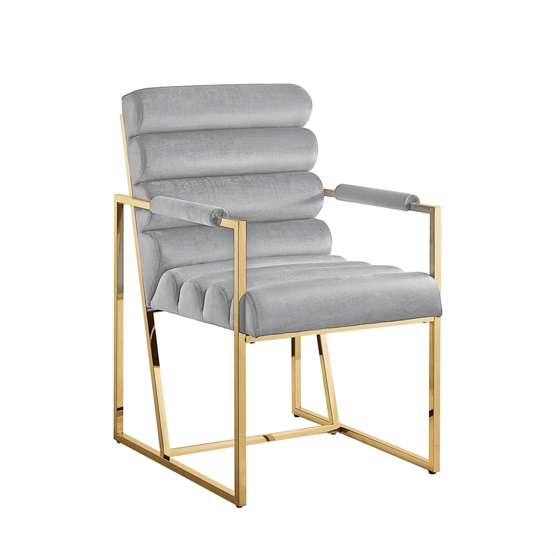 Posh Living Makynlee Velvet Dining Chair with Arm Grey/Gold