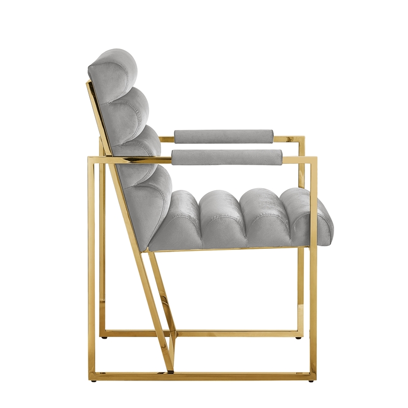 Posh Living Makynlee Velvet Dining Chair with Arm Grey/Gold
