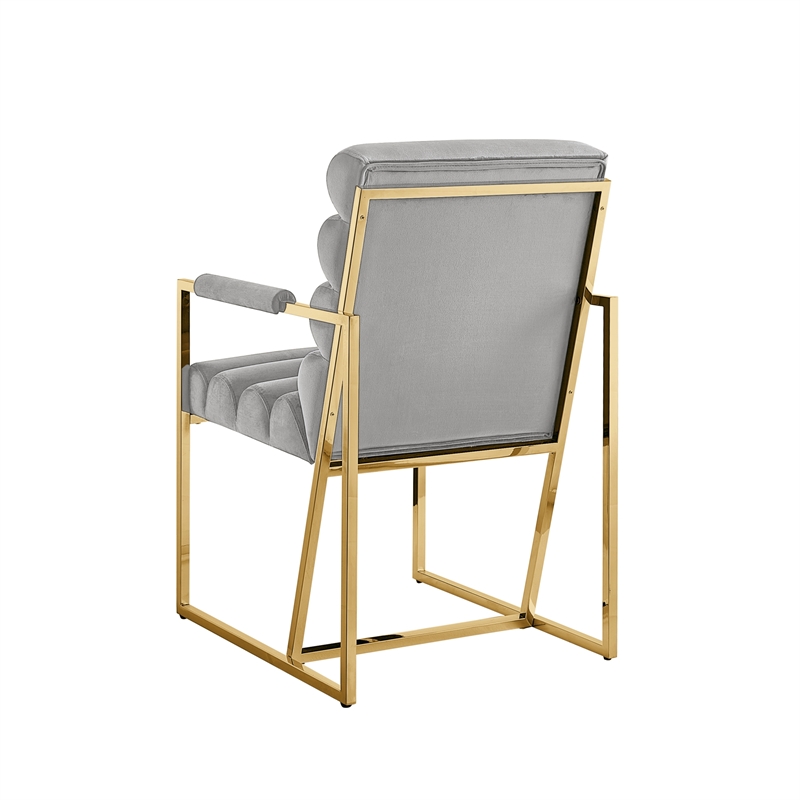 Posh Living Makynlee Velvet Dining Chair with Arm Grey/Gold