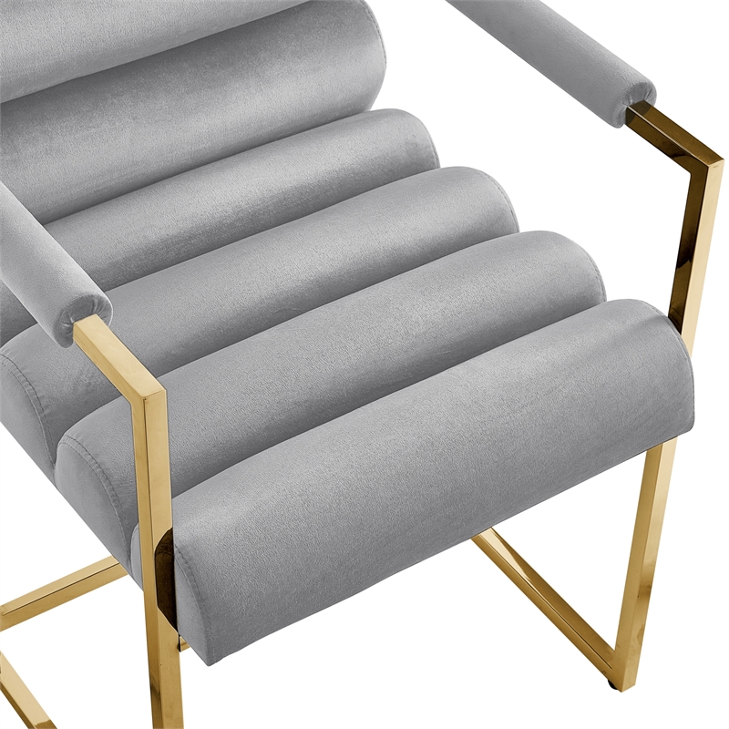 Posh Living Makynlee Velvet Dining Chair with Arm Grey/Gold