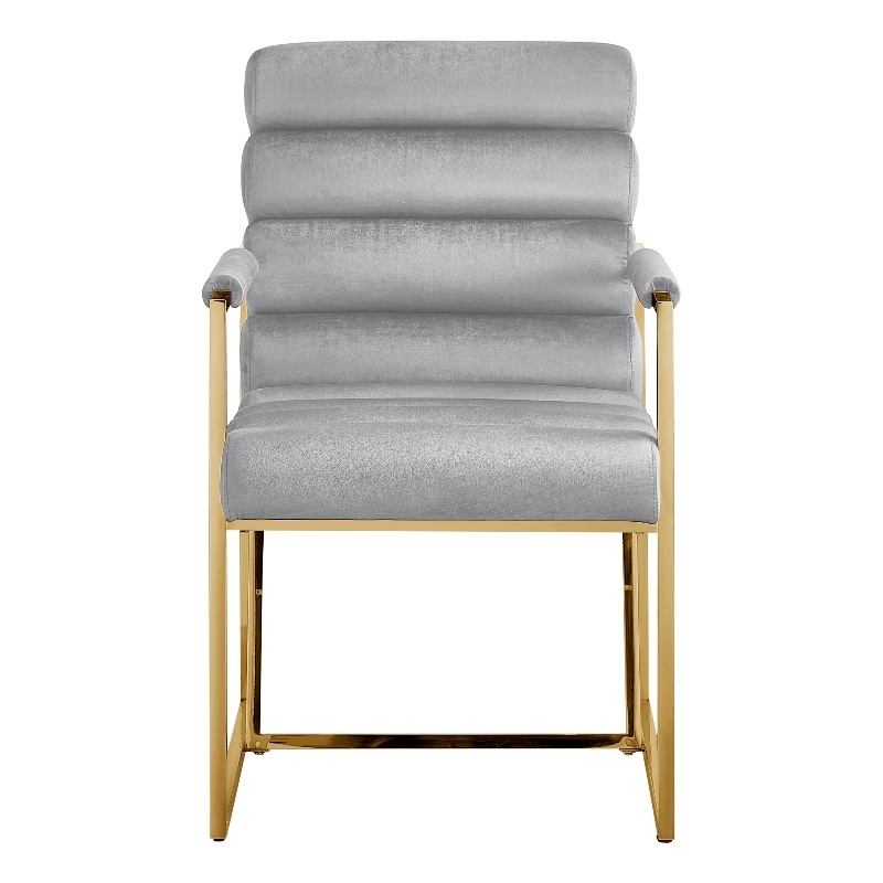 Posh Living Makynlee Velvet Dining Chair with Arm Grey/Gold