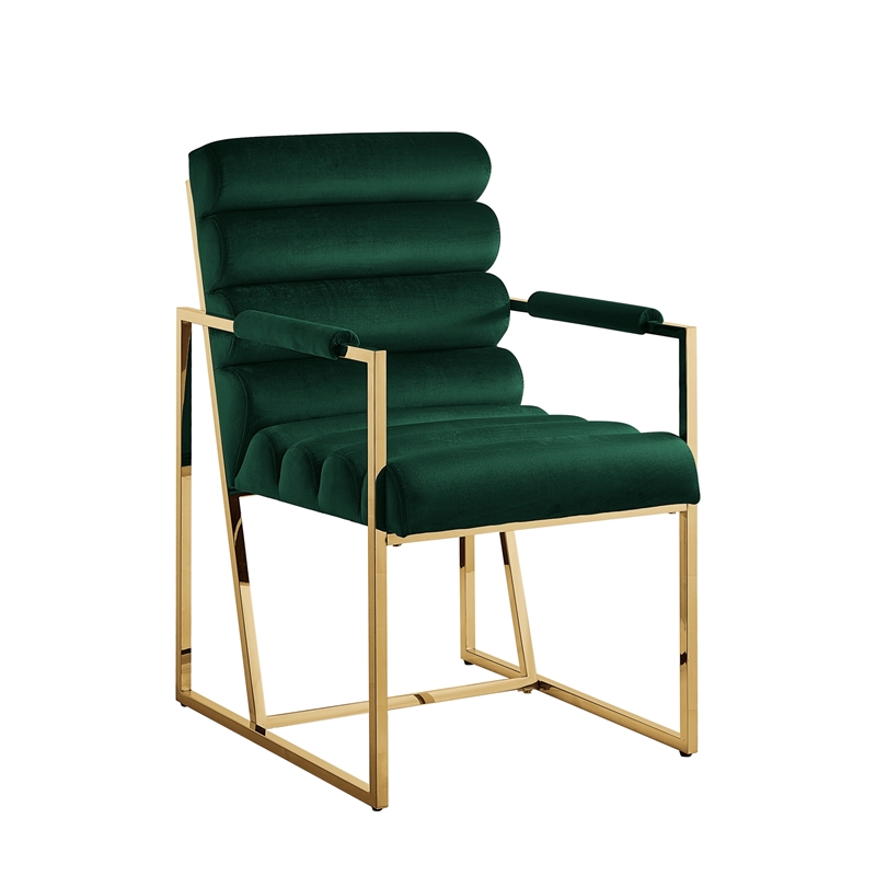 Posh Living Makynlee Velvet Dining Chair with Arm Hunter Green/Gold