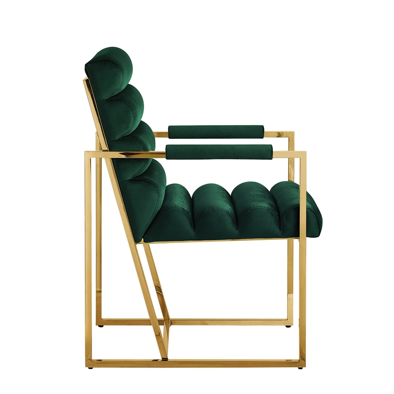 Posh Living Makynlee Velvet Dining Chair with Arm Hunter Green/Gold