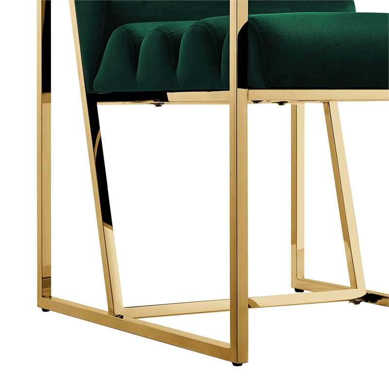 Posh Living Makynlee Velvet Dining Chair with Arm Hunter Green/Gold