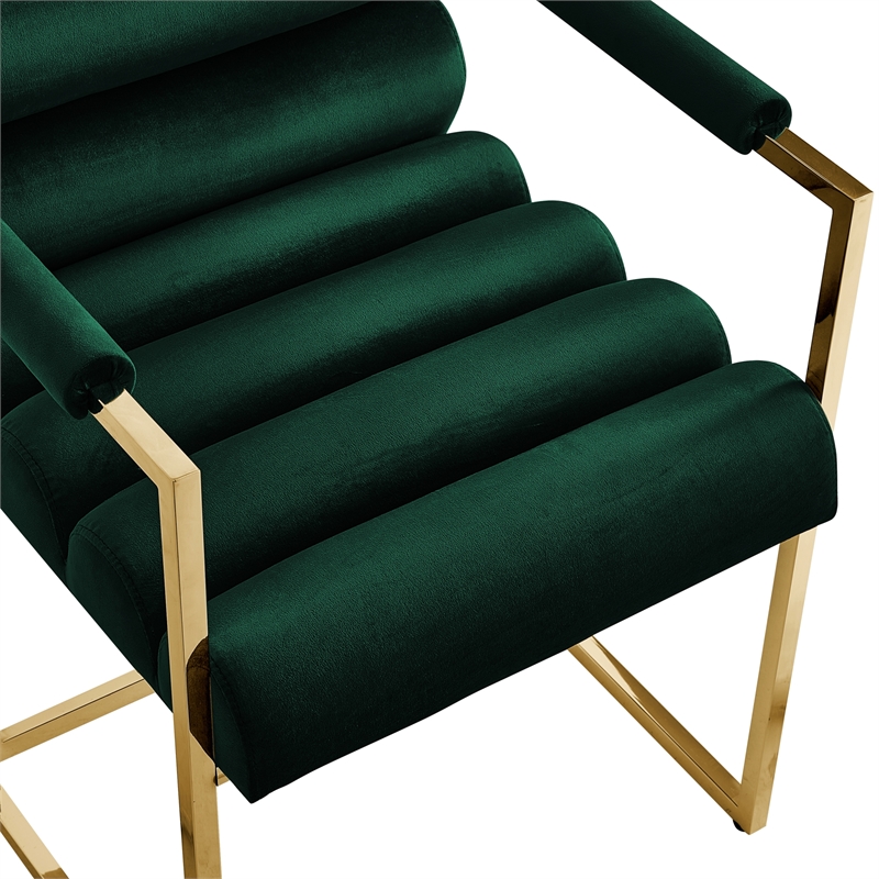 Posh Living Makynlee Velvet Dining Chair with Arm Hunter Green/Gold