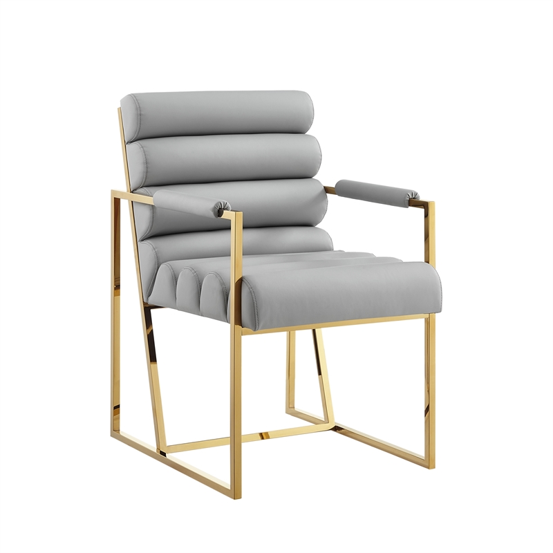 Posh Living Makynlee PU Leather Dining Chair with Arm Grey/Gold