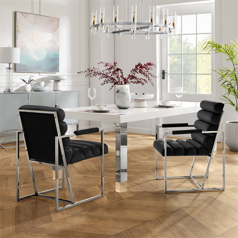 Posh Living Makynlee Velvet Dining Chair with Arm Black/Chrome