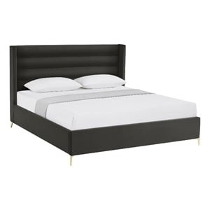 Posh Living Kaeson Upholstered Velvet & Wood King Platform Bed in Black