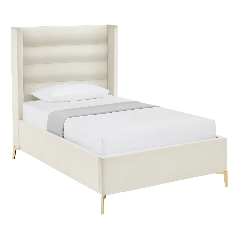 Posh Living Kaeson Upholstered Velvet & Wood Full Platform Bed in Cream White