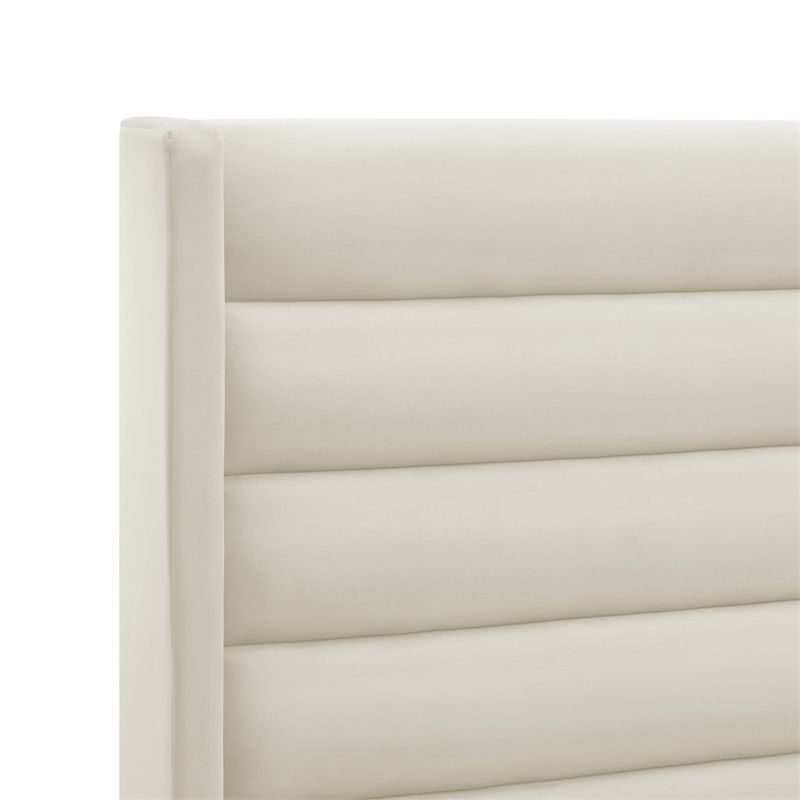 Posh Living Kaeson Upholstered Velvet & Wood King Platform Bed in Cream White