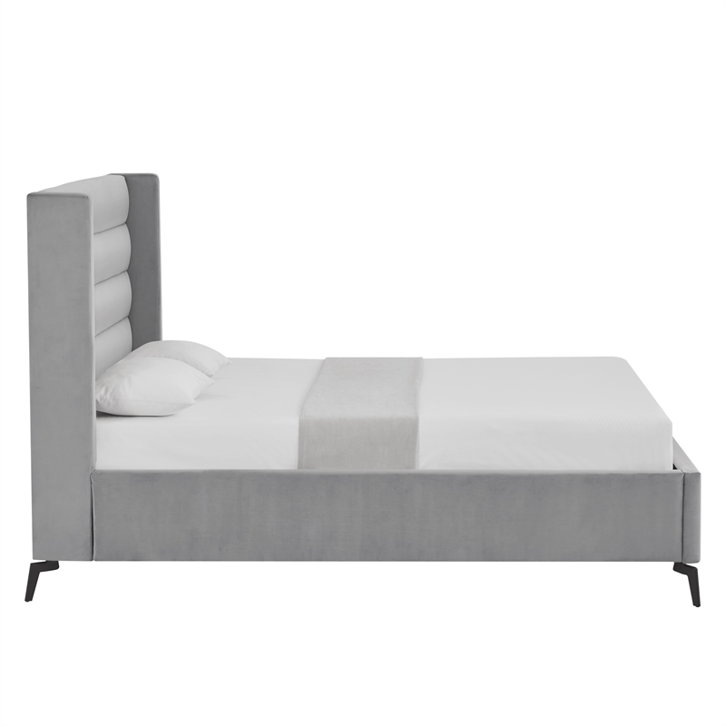 Posh Living Kaeson Upholstered Velvet & Wood Twin XL Platform Bed in Light Gray