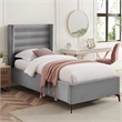 Posh Living Kaeson Upholstered Velvet & Wood Full Platform Bed in Light Gray