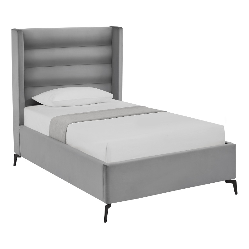 Posh Living Kaeson Upholstered Velvet & Wood Full Platform Bed in Light Gray
