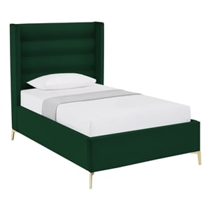 Posh Living Kaeson Upholstered Velvet & Wood Full Platform Bed in Green