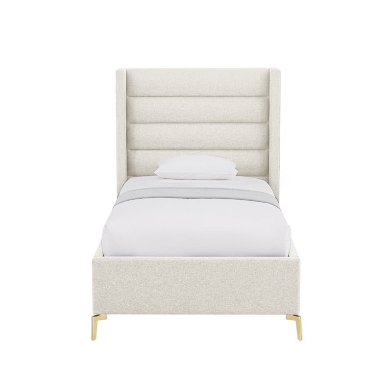 Posh Living Kaeson Upholstered Linen & Wood Twin XL Platform Bed in Light Beige