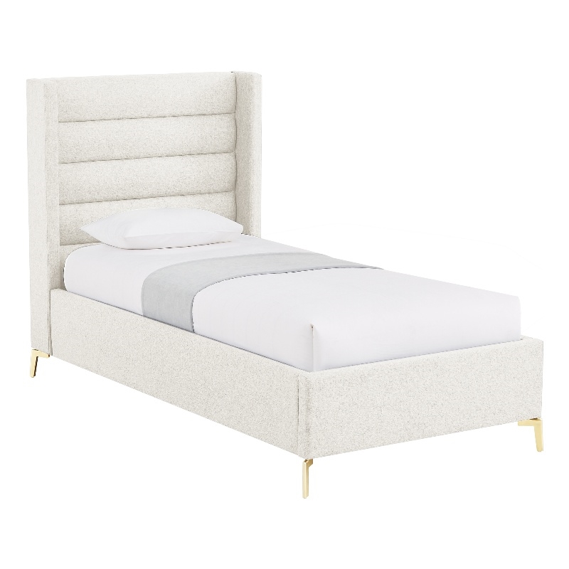 Posh Living Kaeson Upholstered Linen & Wood Twin XL Platform Bed in Light Beige