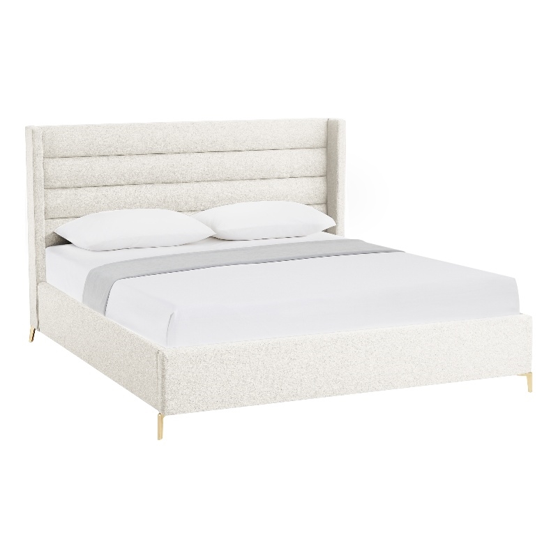Posh Living Kaeson Upholstered Linen & Wood King Platform Bed in Light Beige