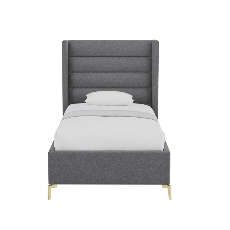 Posh Living Kaeson Upholstered Linen & Wood Full Platform Bed in Gray