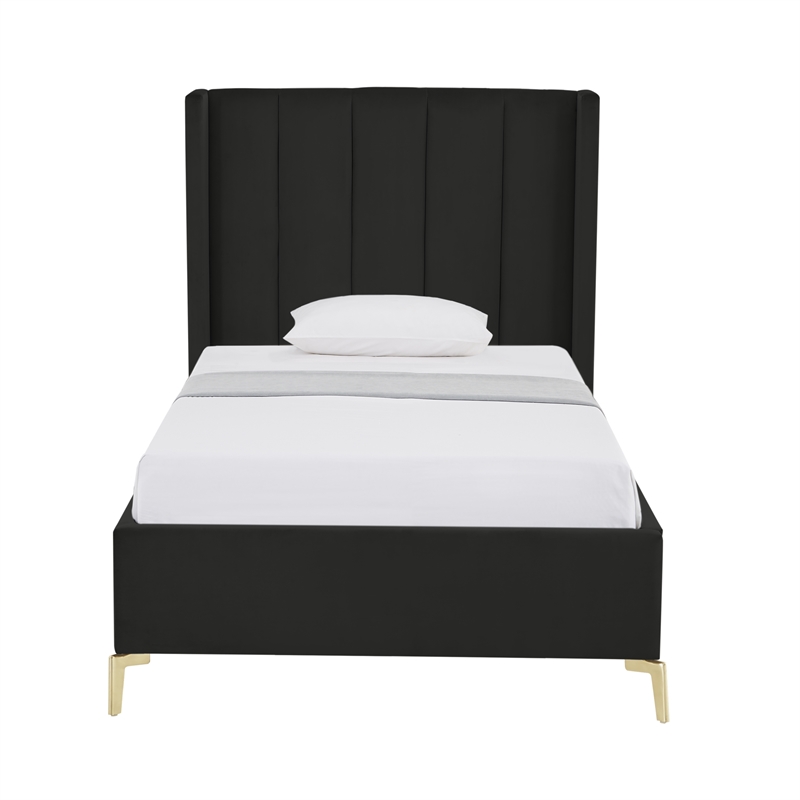 Posh Living Kam Upholstered Velvet & Wood Twin XL Platform Bed in Black