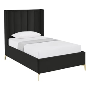 Posh Living Kam Upholstered Velvet & Wood Twin XL Platform Bed in Black