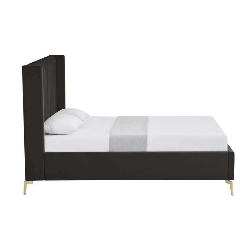 Posh Living Kam Upholstered Velvet & Wood King Platform Bed in Black