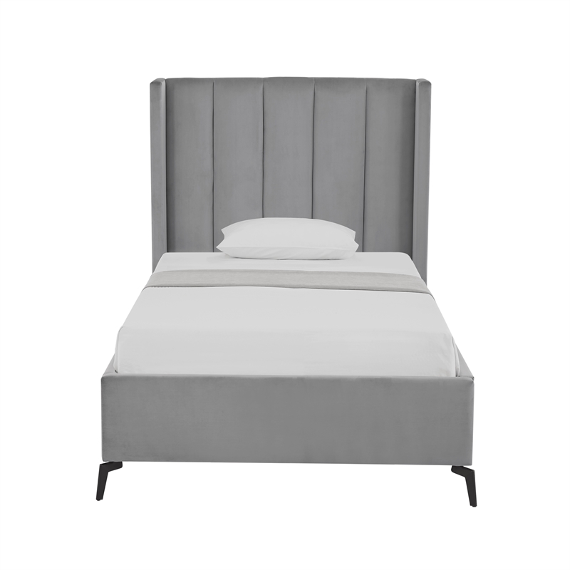 Posh Living Kam Upholstered Velvet & Wood Twin XL Platform Bed in Light Gray