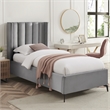 Posh Living Kam Upholstered Velvet & Wood Full Platform Bed in Light Gray