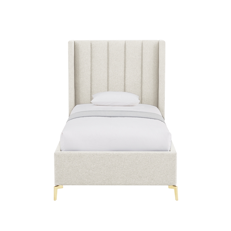 Posh Living Kam Upholstered Linen & Wood Twin XL Platform Bed in Light Beige