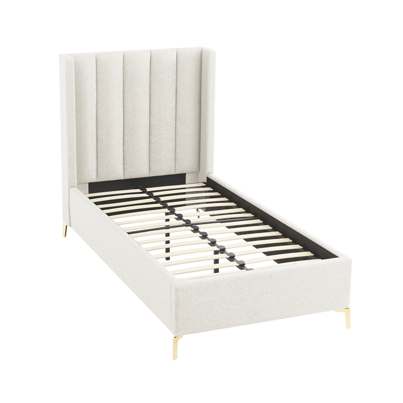 Posh Living Kam Upholstered Linen & Wood Full Platform Bed in Light Beige