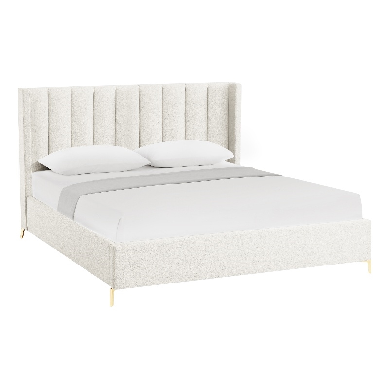 Posh Living Kam Upholstered Linen & Wood King Platform Bed in Light Beige