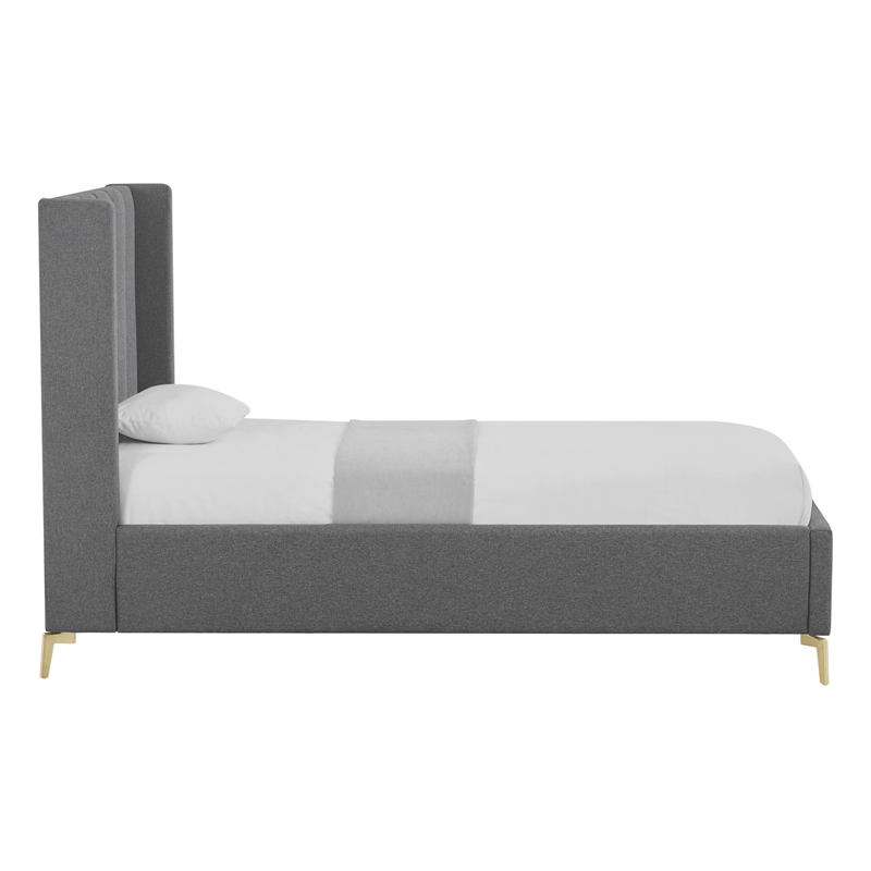 Posh Living Kam Upholstered Linen & Wood Full Platform Bed in Gray