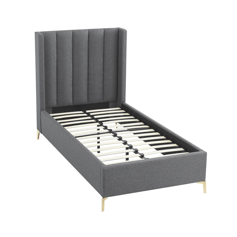 Posh Living Kam Upholstered Linen & Wood Full Platform Bed in Gray