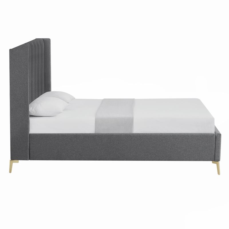 Posh Living Kam Upholstered Linen & Wood Queen Platform Bed in Gray