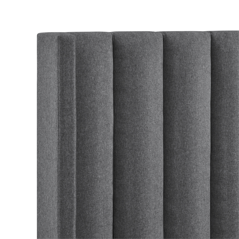 Posh Living Kam Upholstered Linen & Wood Queen Platform Bed in Gray